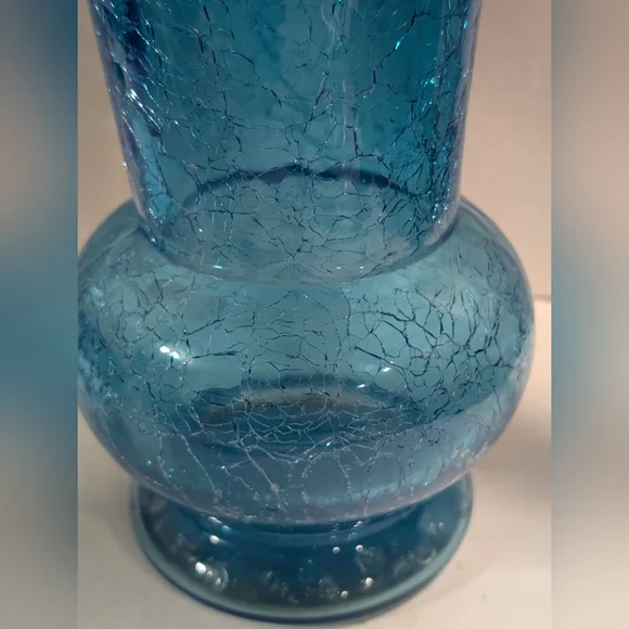Blenko Azure Blue Crackle Vase Ruffled Rim. - Picture 3 of 5